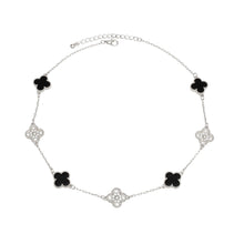 Cargar imagen en el visor de la galería, Necklace Silver Black Clover Station Pendant Women

