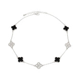 Necklace Silver Black Clover Station Pendant Women
