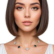 Cargar imagen en el visor de la galería, Necklace Silver Black Clover Station Pendant Women
