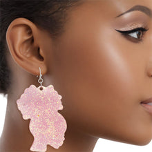 Cargar imagen en el visor de la galería, Fish Hooks Pink Glitter Natural Hair Earrings
