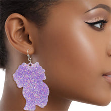 Cargar imagen en el visor de la galería, Fish Hooks Purple Glitter Natural Hair Earrings
