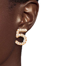 Load image into Gallery viewer, 3 Pcs Designer-Inspired COCO Gold Metal and Rhinestone Stud Earring Set
