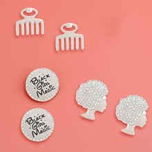 Load image into Gallery viewer, Silver 3 Pcs Black Girl Magic Studs
