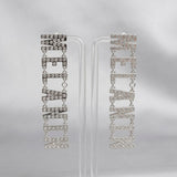 Silver Clear Stone MELANIN Link Dangle Earrings
