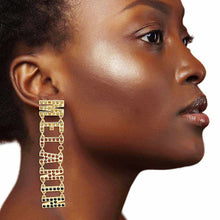 Load image into Gallery viewer, Gold Rhinestone MELANIN Link Earrings
