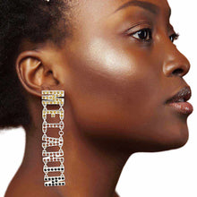 Load image into Gallery viewer, Silver Rhinestone MELANIN Link Earrings
