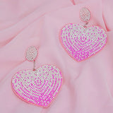 Drop Sparkling Love Pink Heart Dangle Earrings