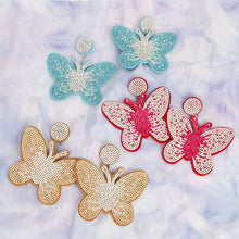 Cargar imagen en el visor de la galería, Drop Blue Butterfly Rhinestone Fabric Earrings
