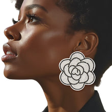 Load image into Gallery viewer, Studs White Flower Rhinestone Fabric Earrings
