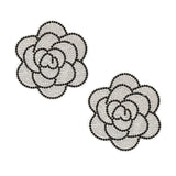 Studs White Flower Rhinestone Fabric Earrings