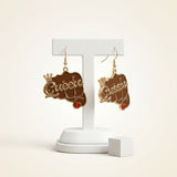 Gold Queen Raised Fist Fish Hook Earrings