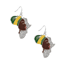Cargar imagen en el visor de la galería, Fish Hooks Silver African Woman Rhinestone Earring
