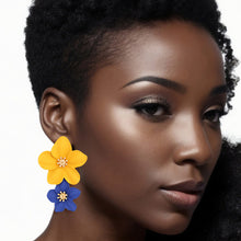 Load image into Gallery viewer, Blue Gold Flower Earrings
