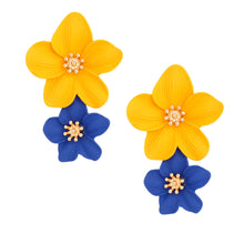 Load image into Gallery viewer, Blue Gold Flower Earrings
