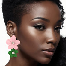 Load image into Gallery viewer, AKA Pink Green Flower Earrings
