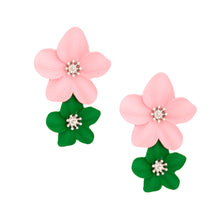 Load image into Gallery viewer, AKA Pink Green Flower Earrings
