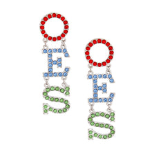 Load image into Gallery viewer, OES Sorority Linked Letter Rhinestone Dangle Studs

