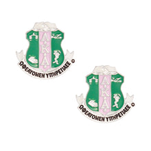 Load image into Gallery viewer, AKA Pink Green Crest Studs
