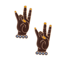 Load image into Gallery viewer, Gold Blue Hand Sign Studs
