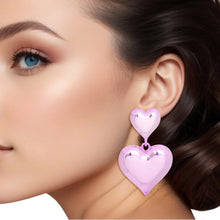Load image into Gallery viewer, Dangle Pink Med Puffy Metal Heart Earrings Women
