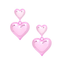 Load image into Gallery viewer, Dangle Pink Med Puffy Metal Heart Earrings Women
