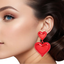 Load image into Gallery viewer, Dangle Red Med Puffy Metal Heart Earrings Women
