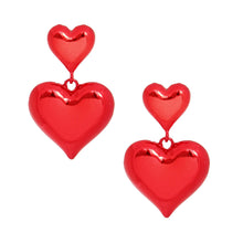 Load image into Gallery viewer, Dangle Red Med Puffy Metal Heart Earrings Women
