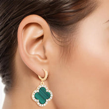 Load image into Gallery viewer, Hoop Green Clover Gold Huggie Earrings for Women
