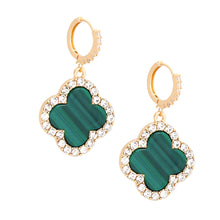 Load image into Gallery viewer, Hoop Green Clover Gold Huggie Earrings for Women
