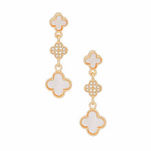 Load image into Gallery viewer, Dangle Gold White Quatrefoil Rhinestone Earrings
