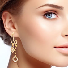 Cargar imagen en el visor de la galería, Dangle Gold Pave Clover Half Hoop Earrings Women
