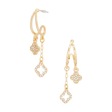Cargar imagen en el visor de la galería, Dangle Gold Pave Clover Half Hoop Earrings Women
