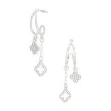 Cargar imagen en el visor de la galería, Dangle Silver Pave Clover Half Hoop Earrings Women
