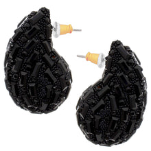 Cargar imagen en el visor de la galería, Studs Black Embellished Small Teardrop Earrings
