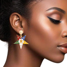 Cargar imagen en el visor de la galería, OES Sorority White Star Shield Drop Gold Earrings

