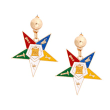 Cargar imagen en el visor de la galería, OES Sorority White Star Shield Drop Gold Earrings
