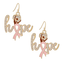 Cargar imagen en el visor de la galería, Breast Cancer Fish Hook Gold Hope Glam Earrings
