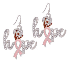Cargar imagen en el visor de la galería, Breast Cancer Fish Hook Silver Hope Glam Earrings

