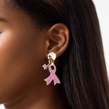 Load image into Gallery viewer, Breast Cancer Stud Gold Pink Ribbon Leg Earrings
