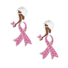 Load image into Gallery viewer, Breast Cancer Stud Silver Pink Ribbon Leg Earrings
