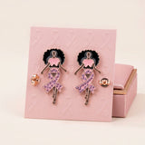 Gold Light Pink Afro Woman Breast Cancer Studs