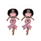 Gold Light Pink Afro Woman Breast Cancer Studs