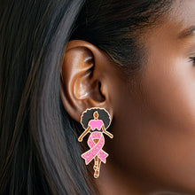 Cargar imagen en el visor de la galería, Studs Gold Pink Black Woman Breast Cancer Earrings
