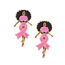 Cargar imagen en el visor de la galería, Studs Gold Pink Black Woman Breast Cancer Earrings
