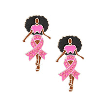 Cargar imagen en el visor de la galería, Studs Silver Pink Black Woman Breast Cancer Earrings
