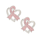 Breast Cancer Silver Light Pink Ribbon Loop Studs