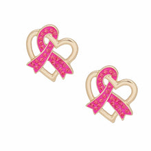 Cargar imagen en el visor de la galería, Breast Cancer Gold Pink Ribbon Loop Stud Earrings
