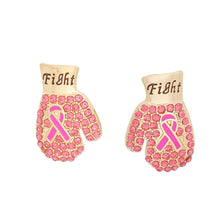 Cargar imagen en el visor de la galería, Studs Gold Pink Ribbon Fight Gloves Earrings
