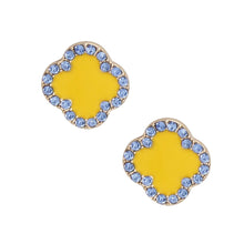 Cargar imagen en el visor de la galería, SGRHO Gold Blue Rhinestone Clover Stud Earrings
