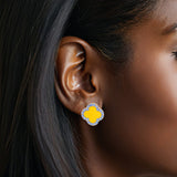 SGRHO Gold Blue Rhinestone Clover Stud Earrings